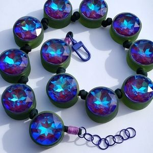 Handmade Crystal Necklace Iridescent Violet Purple Lavender Olive Hunter Gr